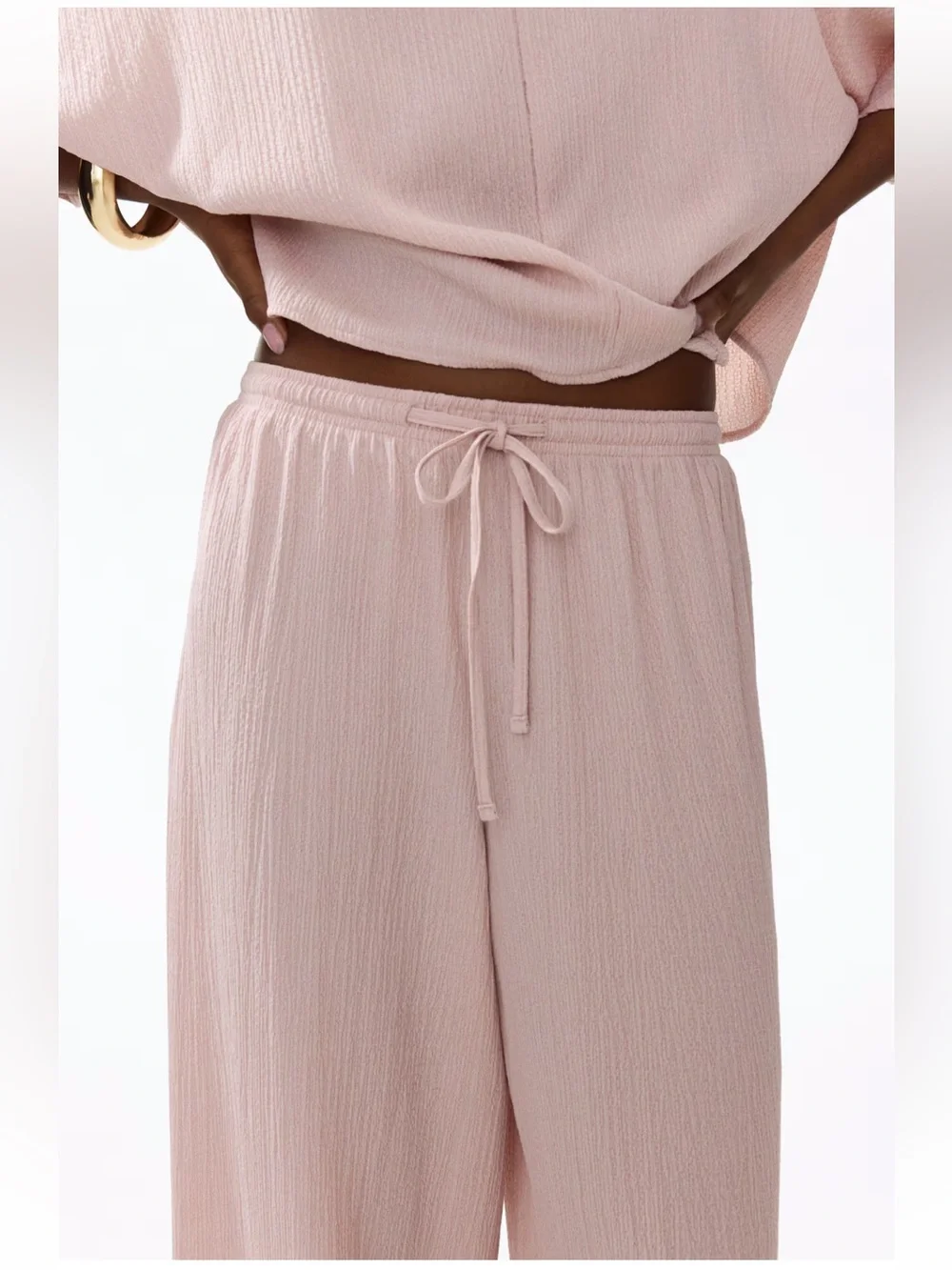 H&M NWT 2 piece SET dusty pink textured Relaxed Wide-Leg Pants & oversized top